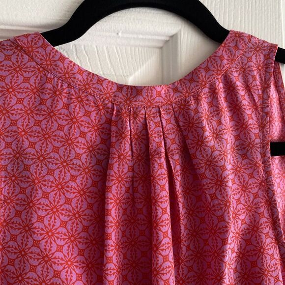 JOIE Women's Silk Pink Sleeveless Gemoetric Blouse Spring Top Feminine Tunic - Picture 6 of 8